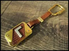 G② ビンテージ イタリア製 ランセル Lロゴ スクエア プレート キーホルダー