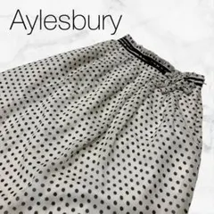 【アリスバーリー】ボトムススカートホワイト×ブラウンドット柄水玉ひざ丈タイト