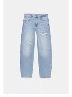 完売品 ZARA ダメージ加工バギーレースデニムパンツ - メルカリ