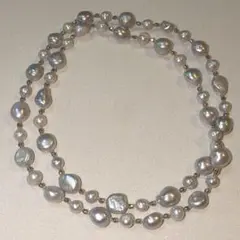 淡水バロックパール ロングネックレス ライトグレー 80cm