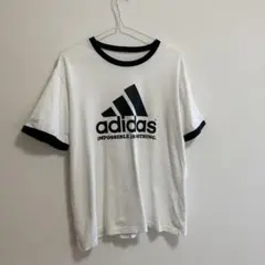 00s adidas リンガー Tシャツ 白黒 古着 ビッグロゴ y2k