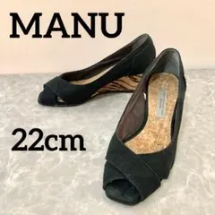 MANU オープントゥ ウェッジソール パンプス ブラックのサムネイル