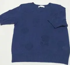 新品、未使用。Rogica　 麻混 　濃紺サマーセーター 花込み模様　 Mのサムネイル