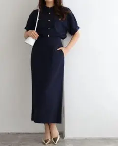 【新品タグ付き】ピエロ　接触冷感リネンライクスカート　ネイビー　PM