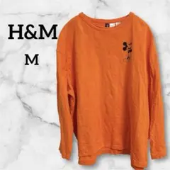 H&M DIVIDED × Disney ミッキーマウス袖ロゴ ロンTオレンジM