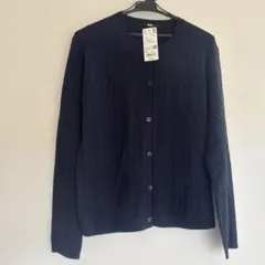 201. ユニクロ　新品　ネイビー ケーブルニット カーディガン XL