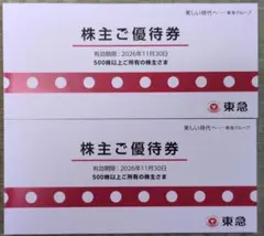 東急電鉄 株主優待券 500株以上2冊　有効期限2026年11月30日のサムネイル