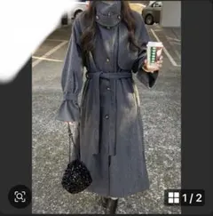 リボンベルト付きフェイクウールトレンチコート GRL グレイル