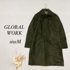 グローバルワーク ステンカラーコート ロング【M】ウール混 カーキ色 kd209