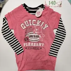 クマのイラスト付きピンク長袖Tシャツ 140サイズ女の子