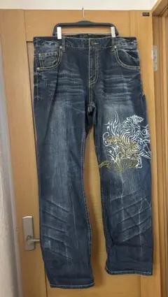 豊天商店 和柄ジーンズ 鷲 鷹 刺繍 デニムパンツ L 派手 刺し子 Y2K 