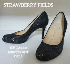 【美品】ストロベリーフィールズ グリッターパンプス 黒 24.5結婚式DIANA