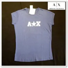アルマーニエクスチェンジ　レディース　半袖Tシャツ　箔ロゴ　青　グレー　XS