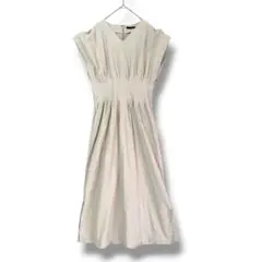 KBF+ ノースリーブ ワンピース ベージュ ウエストギャザー ロング