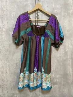 美品　ROSE BUD ローズバッド　ブラウス　チュニック　幾何学模様　パープルのサムネイル