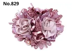 ハンドメイド お花 シュシュ ヘアゴム フラワー ビーズ ピンクパープル829
