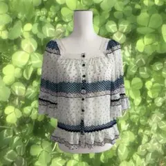 森ガール フェアリーグランジ フリル レース花柄チュニック︎ 白⸜❤︎⸝‍