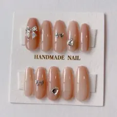 ハンドメイド ネイルチップ ワンホン 韓国 ちゅるん リボン ハート