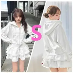 solni　ソルニ　レースリボンフーディセットアップ 　ホワイト　Sサイズ