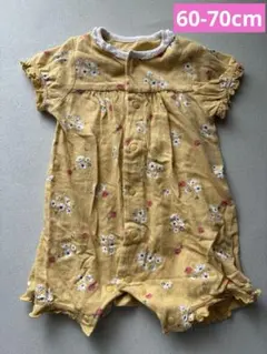 花柄イエローコットンロンパース60-70