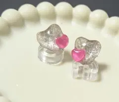 ハート型ラメ入りピアス シルバー ピンクNo.218