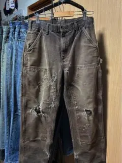 Carhartt ダブルニー 38×32 鬼フェード レザータグ ダークブラウン