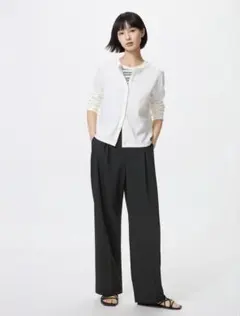 UNIQLO タックワイドパンツ/ストライプ