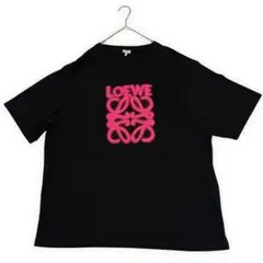 6430【未使用級・XL】ロエベ LOEWE アナグラム刺繍Tシャツ 黒×青 