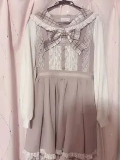 LIZLISA レースエプロン風カシュクールワンピース 長袖 ピンク