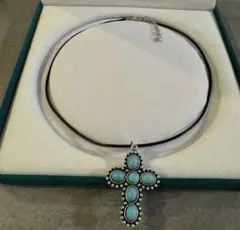 ヴィンテージ デザイン　アクセサリー　ターコイズブルー　ネックレス　十字架　豪華