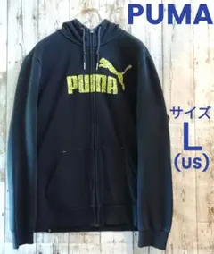 PUMA 古着 プーマ ジップアップパーカー Ｌサイズ 黒 ロゴ (α6)