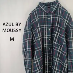 AZUL BY MOUSSY　チェックシャツ　M　ネイビー　カジュアルのサムネイル