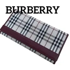 Burberry 長財布 がま口 ノバチェック 二つ折り ロゴ型押し