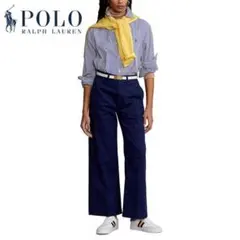 美品正規 4 ポロラルフローレン ワイドレッグ ストレッチ チノパンツ ネイビー