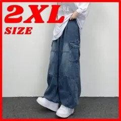 ２XLデニムジーパンオールシーズンワイドパンツブルーメンズレディース