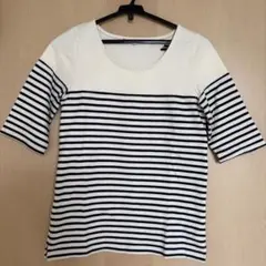 ボーダー　五分袖 Tシャツ M 綿100%