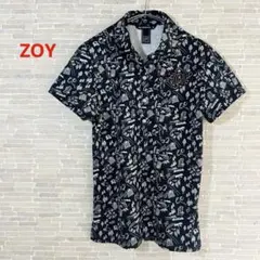 【ZOY】レディース 吸汗速乾 ネイビー 手書きグラフィック総柄 半袖シャツのサムネイル