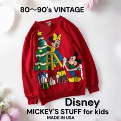 80〜90's USA製ビンテージ Disneyキッズスエットミッキーミニー古着