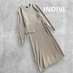 INDIVI インディヴィ リブニット サイドボタン　ロングワンピース　ベルト