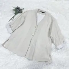 ZARA ザラ リネンブレンド ノーカラージャケット ベージュ S 麻 完売品