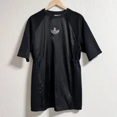 adidas アディダス　生地切り替え　ドロスト黒 半袖ワンピース　チュニック