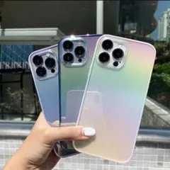 ☆オーロラケース☆iPhone13mini ホログラム サイドカラー ホワイト