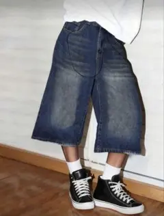 SHEIN ダークブルー デニム ハーフパンツ