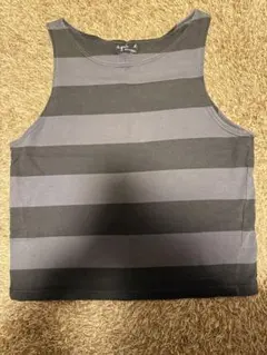 agnis b. ノースリーブTシャツ グレー・ブラックストライプ