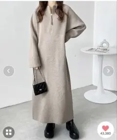 新品タグ付きGeeRA 前後2wayハーフジップニットワンピース　ベージュ　S