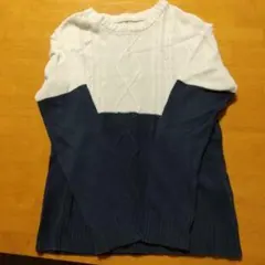 ホワイト ネイビー ケーブルニット セーター