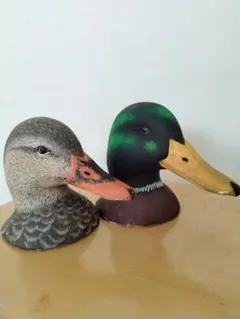 マガモのペアスタディヘッド バードカービング