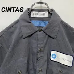 T-398 CINTAS ワークシャツ 半袖 企業ロゴ刺繍M グレー USA古着
