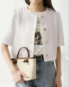 金ボタンカーディジャケット　サマー・ツイード　ロペピクニック　38 ホワイト