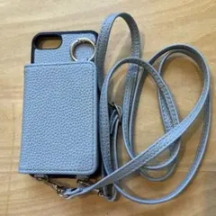 iPhone用 グレー レザー調ショルダーストラップケース
